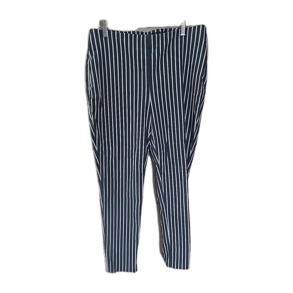 Chico's Blue White Striped Pull On Casual Career Nautical Pants Womans Size 12 - Picture 1 of 4